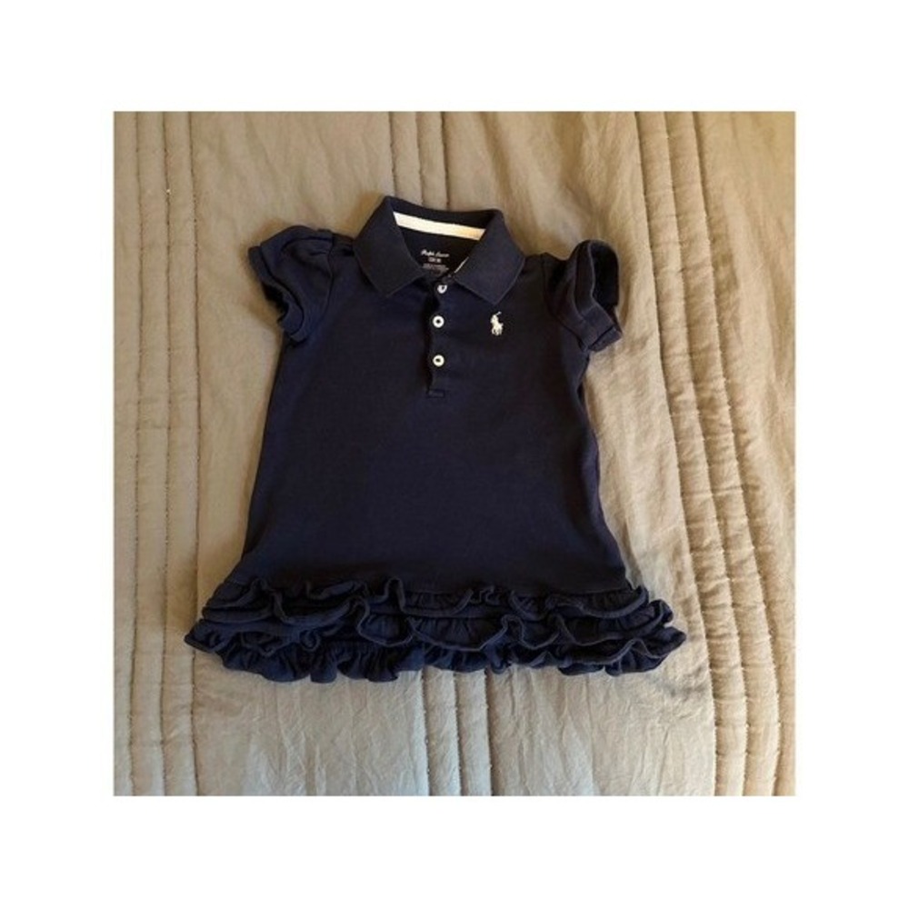 Ralph Lauren Ruffled Polo Dress Infant Girls Size 12M Navy Blue